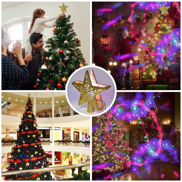 YOCUBY Star Christmas Tree Topper Lighted with Built-in Rotating Magic Ball, Christmas Decoration, LED Treetop Projector for Crown Christmas Tree, Xmas/Holiday/Winter Home Wonderland Party Ornament Gold