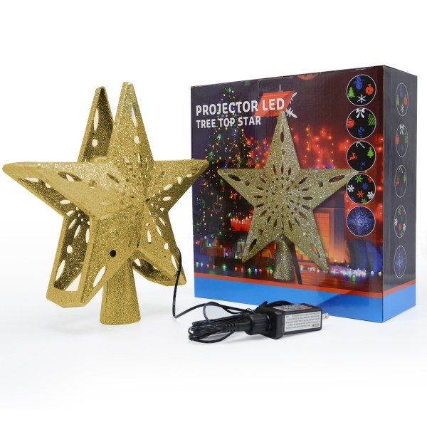 YOCUBY Star Christmas Tree Topper Lighted with Built-in Rotating Magic Ball, Christmas Decoration, LED Treetop Projector for Crown Christmas Tree, Xmas/Holiday/Winter Home Wonderland Party Ornament Gold