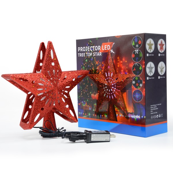 YOCUBY Star Christmas Tree Topper Lighted with Built-in Rotating Magic Ball, Christmas Decoration, LED Treetop Projector for Crown Christmas Tree, Xmas/Holiday/Winter Home Wonderland Party Ornament Red