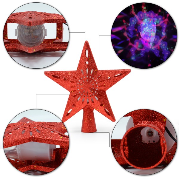 YOCUBY Star Christmas Tree Topper Lighted with Built-in Rotating Magic Ball, Christmas Decoration, LED Treetop Projector for Crown Christmas Tree, Xmas/Holiday/Winter Home Wonderland Party Ornament Red