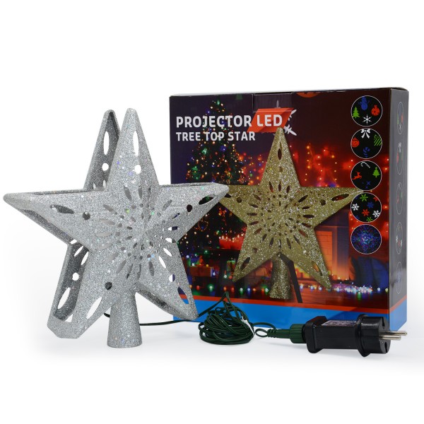 YOCUBY Star Christmas Tree Topper Lighted with Built-in Rotating Magic Ball, Christmas Decoration, LED Treetop Projector for Crown Christmas Tree, Xmas/Holiday/Winter Home Wonderland Party Ornament Silver