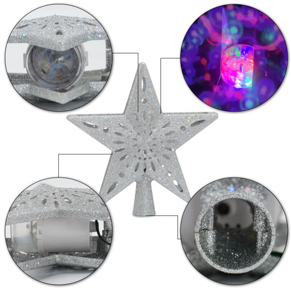 YOCUBY Star Christmas Tree Topper Lighted with Built-in Rotating Magic Ball, Christmas Decoration, LED Treetop Projector for Crown Christmas Tree, Xmas/Holiday/Winter Home Wonderland Party Ornament Silver
