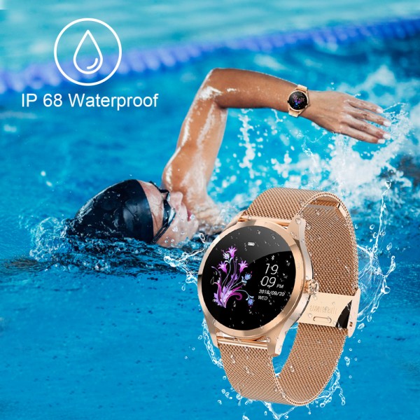 KW10 Smart Watch for Women, YOCUBY Novel/Stylish/Beautiful Smartwatch Bluetooth Fitness Tracker for Ladies with IP68 Waterproof, Female Period Tool, Heart Rate Sleep Monitor Calorie Counter Gold