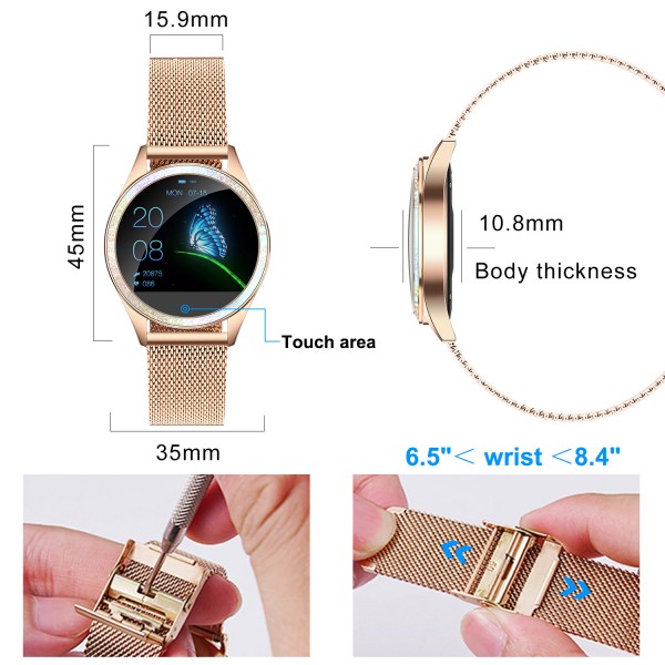 KW20 Smart Watch for Women,Bluetooth Fitness Tracker Compatible with iOS,Android Phone, Female Sport Smartwatch Calorie Counter Pedometer Lady Activity Tracker with Sleep Monitor, Heart Rate Gold