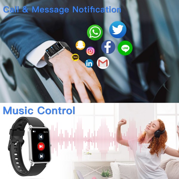 YOCUBY ZX18 Smart Watch for Men and Women, IP68 Waterproof Smartwatch Bluetooth Fitness Tracker, Heart Rate Sleep Monitor Pedometer Black