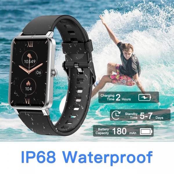 YOCUBY ZX18 Smart Watch for Men and Women, IP68 Waterproof Smartwatch Bluetooth Fitness Tracker, Heart Rate Sleep Monitor Pedometer Black