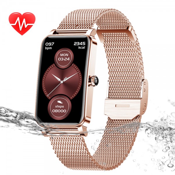 YOCUBY ZX19 Smart Watch for Women, IP68 Waterproof Smartwatch Bluetooth Fitness Tracker, Heart Rate Sleep Monitor Pedometer Gold